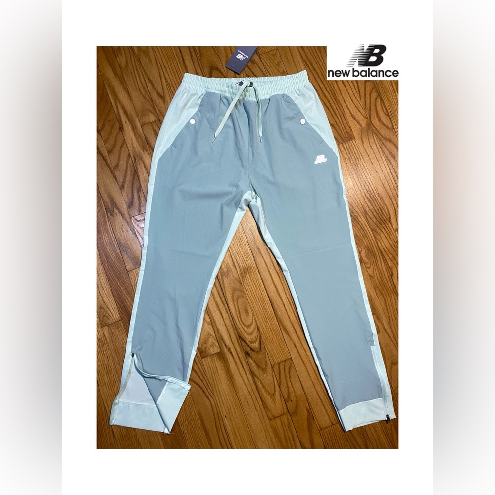NEW BALANCE All Motion 4-Way Stretch PANTS teal green Sz New W white Logo